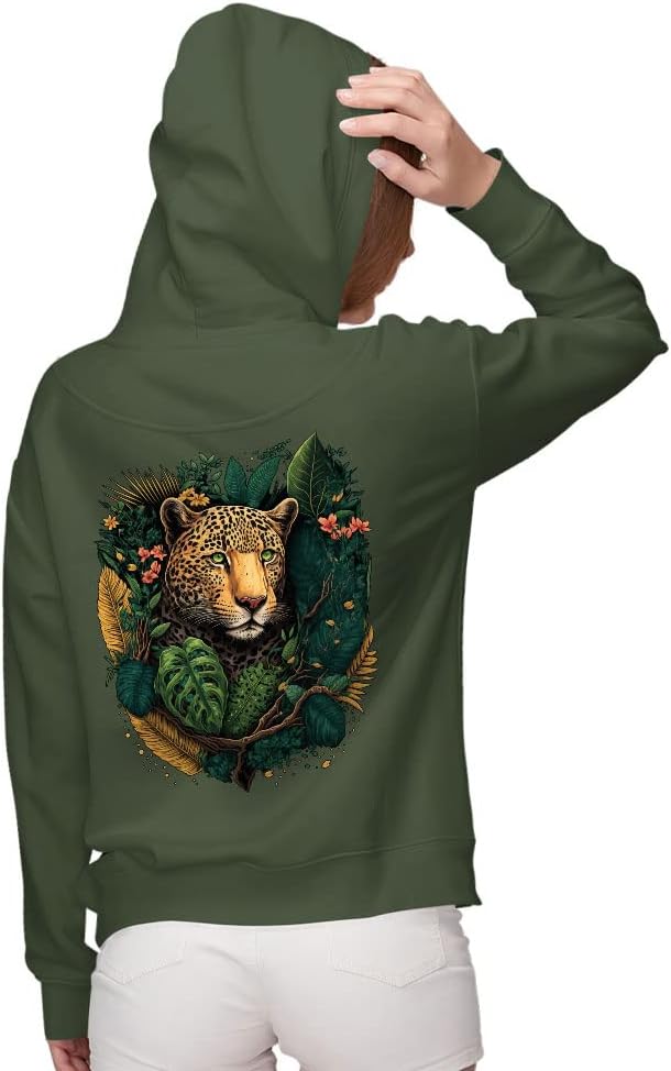 Leopard Graphic Women's Zip Hoodie - Cute Hooded Sweatshirt - Illustration Hoodie