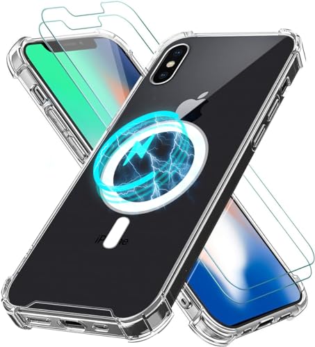 Vauki Funda Magnética Compatible con Apple iPhone X/XS - 2 Pack HD Cristal Protector, Transparente Carcasa Suave TPU Silicona Cover Magnético Círculo Case para iPhone X/XS 5,8", Blanco Clara