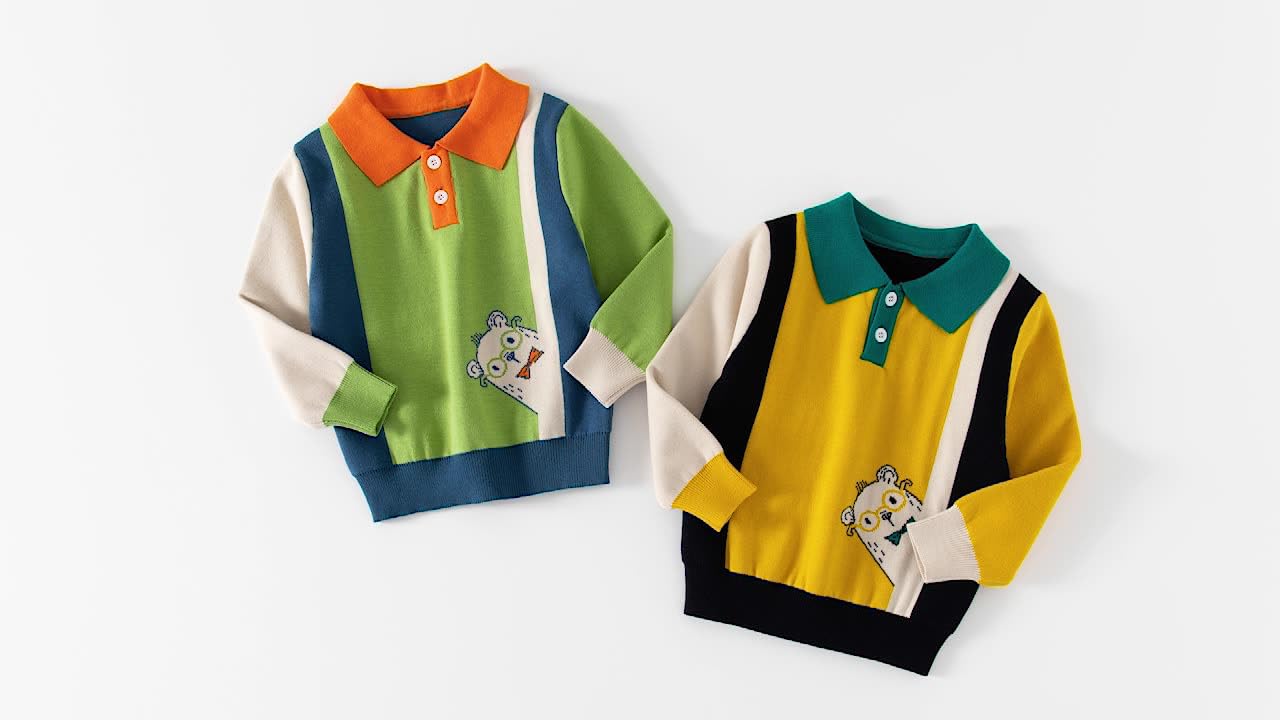 Toddler Baby Boy Stripe Color Block Sweater Long Sleeve Crewneck Chunky Knit Shirt Infant Cute Fall Winter Warm Top (Green,90/18-24 M,Unisex,Big Kid,US,Age,18 Months,24 Months)