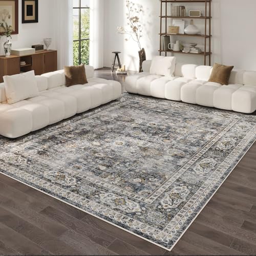 Rugcomf 5x7 Washable Boho Faux Wool Area Rug Grey