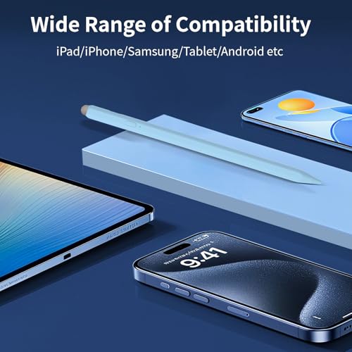 Image of 2-in-1 Pencil for Apple iPad, Stylus Pen for iPad, Stylus Pen for Touchscreen Suitable for iPad /iPhone /Samsung /Android Smartphone and Tablets, Compatible with All Touchscreen (Blue)