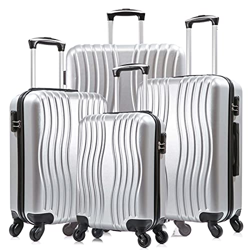 Apelila Hardshell Luggage 4 Piece ABS Luggages Sets With Spinner Wheels Hard Shell Suitcases Free Backpack (Silver 2)