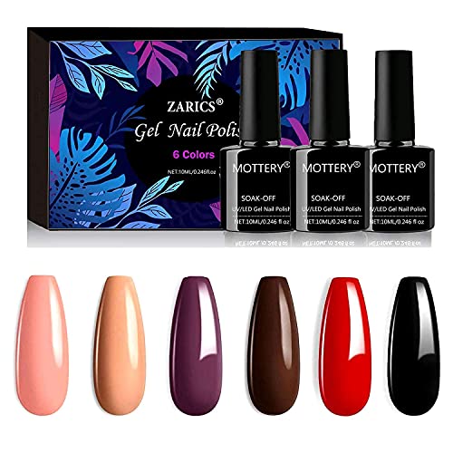 Nude Nail Polish Gel Set of 6 Naked Black Gel Polish Soak Off LED Nail Lamp Nail Gel Polish Kit Manicure Art Design Holiday Day Gifts Salon DIY at Home Nail Art