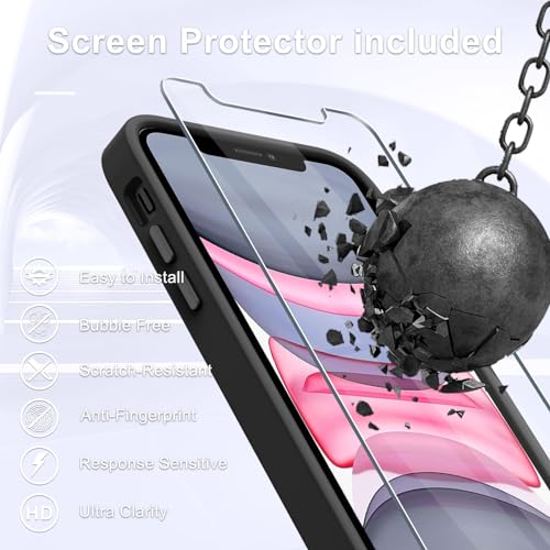Image of YENAPOON for iPhone 12 Pro /iPhone 12 Case, Matte Magnetic Case, Black | Fit for Magsafe, Screen Protector Included, Matte Translucent Frosted Slim Shockproof Protective Phone Cover
