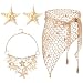 Cotwinter 4 Pcs Mermaid Costume for Women Mermaid Crochet Skirt Swimwear Cover up Beach Necklace Starfish Hair Clip(Gold)