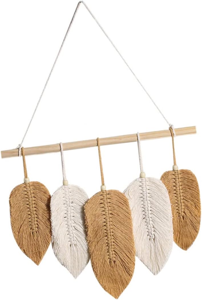 Toddmomy Decor Tapestry For Bohemian Ornament Tassels Apartment Home Woven Handmade Wall Living Bedroom Leaf Art Nursery Wedding Macrame Leaves Hanging Party Banner Plume Birthday