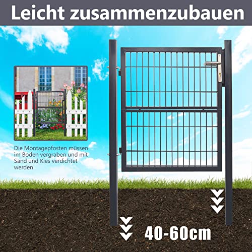 Daromigo Metall Gartentor, 120x100 Gartentür aus verzinktem Stahl, inkl. Griff, Schloss und 3 Schlüsseln, Robust Zauntor Hoftor, Zauntür Gartenzaun, Anthrazit