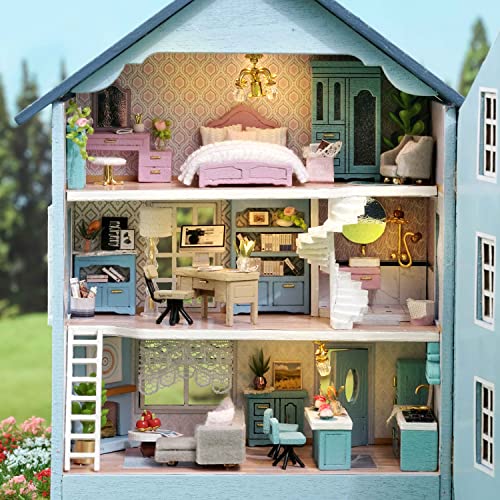 Image of TuKIIE DIY Miniature Dollhouse Kit with Furniture, 1:32 Scale Creative Room Opened & Closed Mini Wooden Doll House for Kids Teens Adults(Molan House)