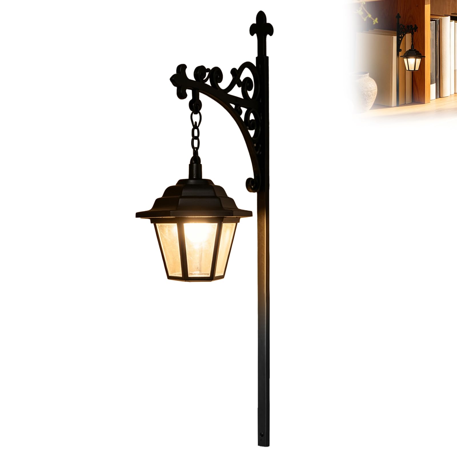 Library Lantern-Decorative Bookshelf Lighting, Reading Nook LED Nightlight, Wooden Bookcase Lamps, Vintage Table Desk Luminaires, Studious Home Room Ornament