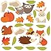 Kreative Feder WANDAUFKLEBER WALDTIERE IM HERBST Kinderzimmer Deko Wandtattoo selbstklebend bunt unisex Eule Hase Kaninchen Fuchs Eichhörnchen Igel Kürbis Laub Wald Kastanien Wolken grün rot (XL)