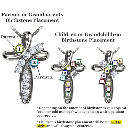 Central Diamond Center Family Cross Birthstone Mothers Necklace w/ 1 to 11 Simulated Birthstones in Solid 925 Sterling Silver4