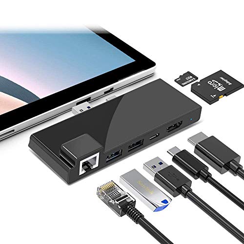 Surface Pro 7 Dock Station, Surface Pro 7 Hub Adapter with 4K HDMI Adapter, 1000M Gigabit Ethernet LAN, USB C PD charging, 2 USB 3.0 Ports(5Gb), SD/TF Card Reader Combo, MS Surface Pro Docking Station