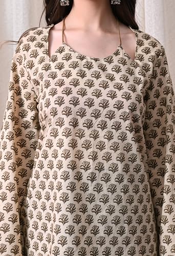Image of MEERA FAB Women Cotton Printed A-Line Tunic Top with Square Neck | Floral Printed Halter Strap Detail & Bell Sleeves | Short Kurti for Women