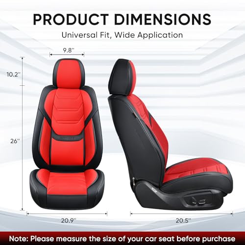 Image of TIEHESYT Car Seat Covers Full Set, Breathable Leather Automotive Front and Rear Seat Covers & Headrest for Reduce The Driving Fatigue, Compatible with Most Vehicles, Cars (Black&Red, Front Pair)