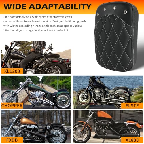 Image of DREAMIZER Universal Black Motorcycle Solo Passenger Seat Rear Cushion 8 Suction Cups Compatible with Harley Davidson Sportster XL 883 1200 Forty Eight Dyna Chopper Bobber Custom (Black-rivet)