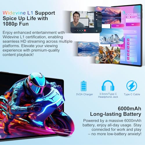 Image of 2026 Tablet 10 inch Android 15 Tablets with Keyboard, 30GB RAM 64GB ROM 2.0GHz Octa-Core, Dual Camera, 2TB Expand, Widevine L1, 5G WiFi, BT 5.0, 2 in 1 Tableta PC (Black)