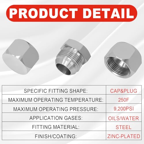 Image of 72 PCS Hydraulic Cap and Plug Kit - JIC 37 Carbon Steel Zinc-Plated, Rust-Resistant Hose & Tube Fittings, Sizes 04 06 08 10 12 16, Hydraulic Hose End Protection for Industrial Equipment Repair