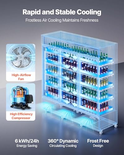 Image of VEVOR Commercial Merchandiser Refrigerator, 54.3 Cu.Ft / 1538L Upright Beverage Cooler, 3 Glass Door Display Refrigerator with Customizable Lightbox, 12 Adjustable Shelves, Soft LED Lighting & Casters
