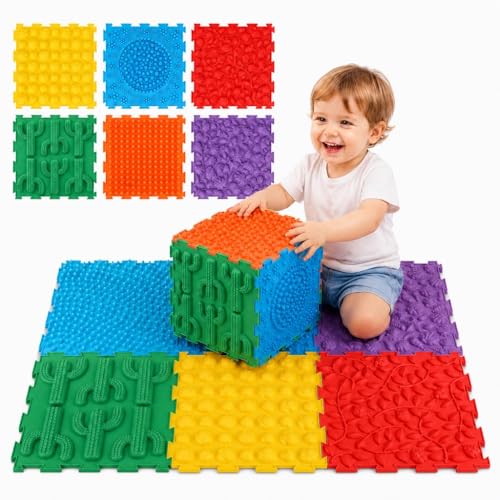 Edusense 6Pcs Sensory Mats for Autism, Non-Toxic XPE Foam Textured Puzzle Play Mat, Indoor/Outdoor Massage Floor Tiles for Sensory Room, Kids Adults Stress Relief(Classical)