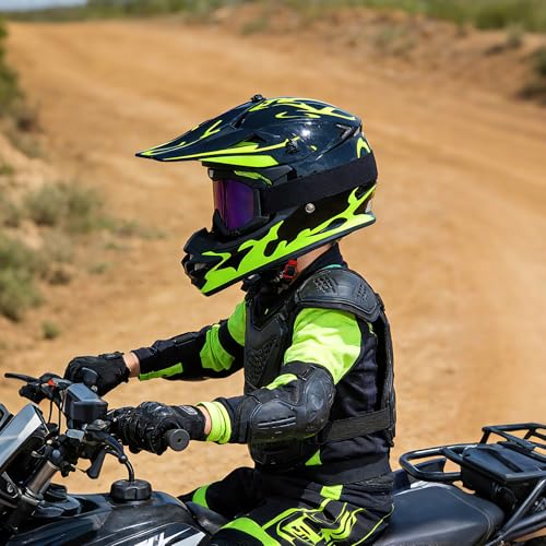 Image of Youth Kids Dirt Bike Helmet for Boys & Girls,F001 Full Face Motorcycle Helmet for Off-Road ATV Street Riding Four Wheeler Mountain Bike with Goggles Gloves,DOT Approved