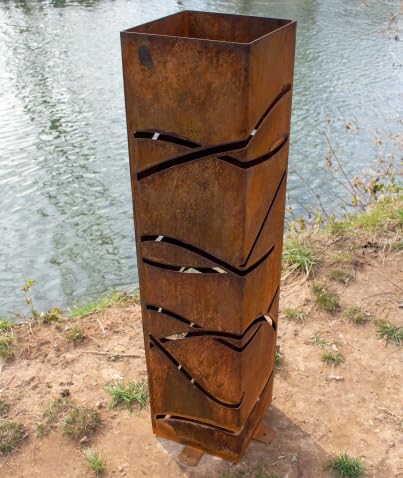 Maker Table Metal Windy Garden Columns - Modern Garden - Garden Decor - Garden Statue - Well Cover - Landscape Light Cover (24" T x 5.75" W x 5.75" D