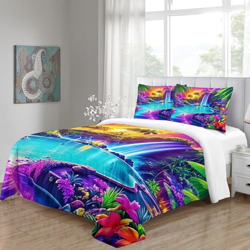 Parure de lit cascade imprimée 3D en microfibre King d'exception - 5