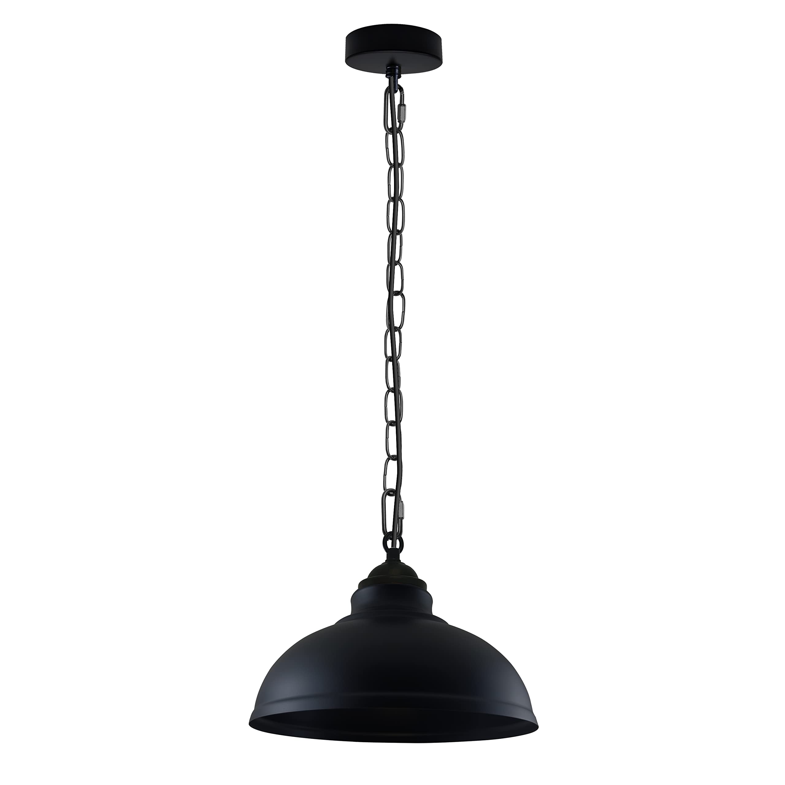 LEDSone Pendant Light Black Metal Dome Lampshade 29cm with Chain Hanging Ceiling Light E27 Holder Adjustable 95cm PVC Cable Industrial Style for Kitchen Dining Room