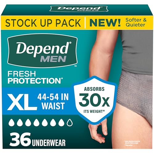 Image of Depend Fresh Protection Adult Diapers, Incontinence Underwear for Men, Disposable, Maximum, Extra-Large, Grey, 36 Count, Packaging May Vary