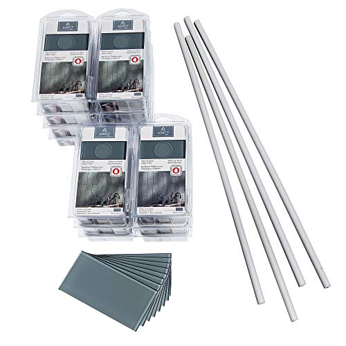 Aspect Peel and Stick 3in x 6 in Glass Tile 15 sq ft Backsplash Kit for Kitchen and Bathrooms in Storm Cloud
