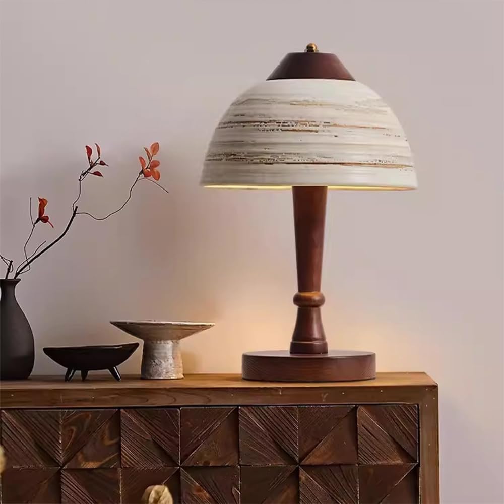Lampki nocne, Lampa nocna E27 Dome, lampa w kształcie grzybka z drewna nordyckiego do salonu, sypialni, wystroju domu, oświetlenia biurkowego