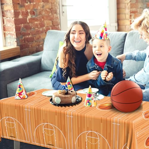 Image of Basketball Party Decorations 2PCS Basketball Plastic Tablecloths Disposable Rectangle Sport Theme Table Covers for Birthday Sports Party Decorations