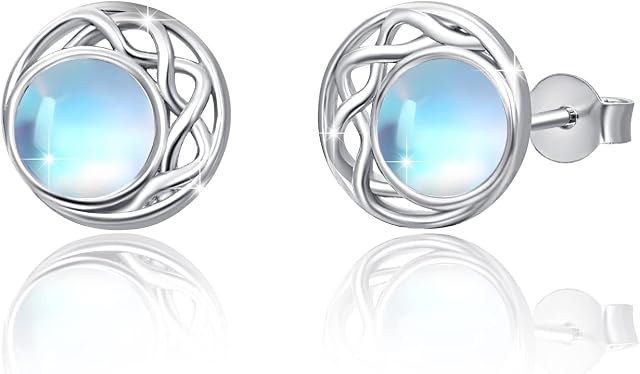 REDSUN Moonstone Earrings 925 Sterling Silver Earrings Celtic/Sun/Candy/Heart /Rabbit/Star Moonstone Stud Earrings Jewelry Birthday Gifts for Women Daughter Girls