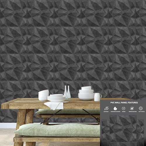 Image of Kayra Decor PVC Wall Panel - PVC Diamond Design, Nexa Grey Color 19.7 inch X 19.7 inch (Pack of 18) - Covers 48.51 Sq. Ft.