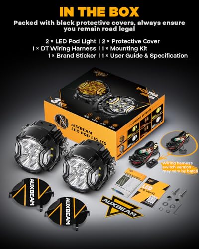 Image of Auxbeam V-Ultra Series 3-Inch 108W Round Offroad LED Pod Lights 2-Pack | Amber DRL, 3-in-1 Functional, 270 Wide Range, Side Shooter, 12800 Lumens, Protective Covers, for Off-Road Vehicles