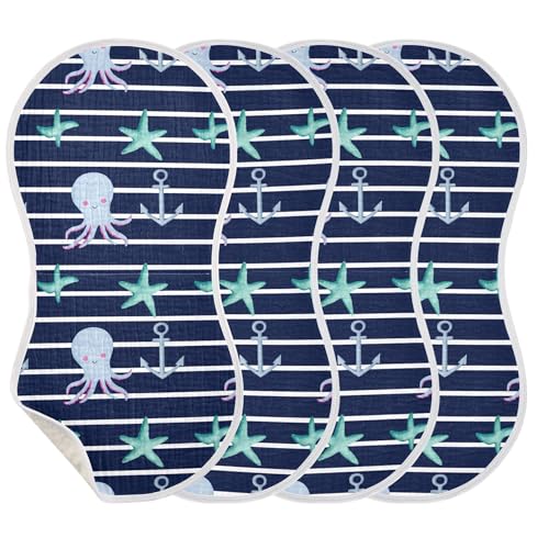 xigua Blue Octopuses Muslin Baby Burp Cloths Set of 2, Super Soft & Absorbent Burping Rags, Cotton Burp Clothes Shower Gift for Newborn, Baby Girls and Boys3