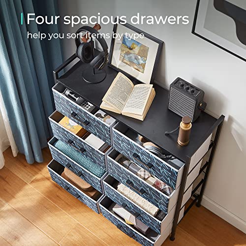 Linsy Home Dresser For Bedroom, 8 Drawer Dresser With Wood Top, Chest Of Drawers For Kids, Storage Organizer For Closet, Living Room, Hallway, Nursery, Steel Frame & Wooden Top, Blue And Black #TOP4