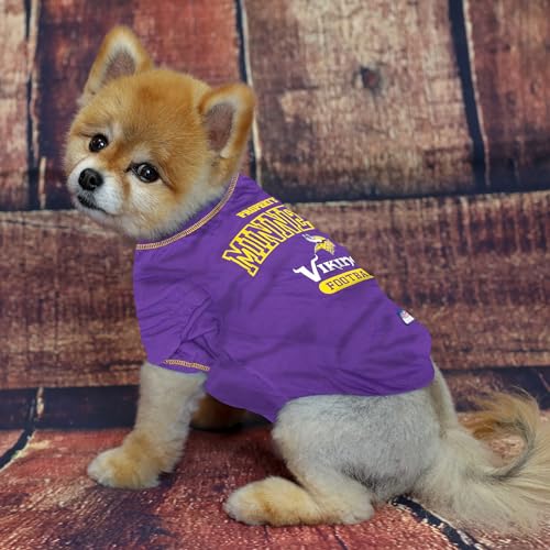 Image of NFL Minnesota Vikings Dog T-Shirt for Pets, Size X-Small. Officially Licensed Pet Shirt with Team Logo, Soft Stretchable Comfort Fit Apparel for Dogs & Cats