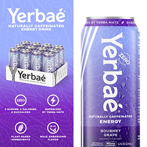 Yerbae Energy Beverage - Gourmet Grape, 0 Sugar, 0 Calories, 0 Carbs, Energized By Yerba Mate, Plant-Based, Healthy Alternative To Sugary Energy Drinks, 16Oz Cans (12 Pack) #TOP4
