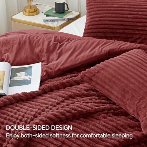 Image of BEDELITE Fleece Twin Comforter Set -Super Soft & Warm Fluffy Burgundy Bedding, Luxury Fuzzy Heavy Bed Set for All Season with 1 Pillow case