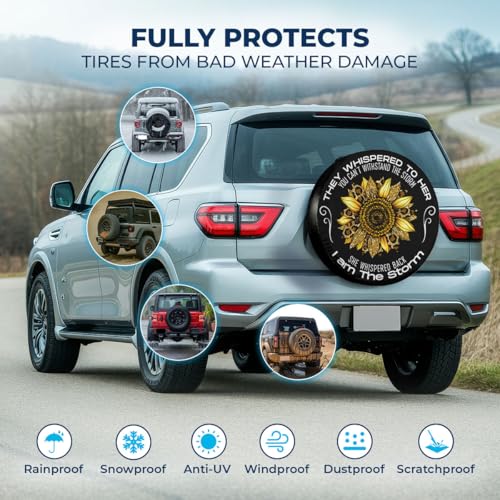Image of GENANY Sunflower Father's Day PVC Spare Tire Cover for RV Trailer, Waterproof, No Camera Hole, Size 15 Fits 27-29 Inch