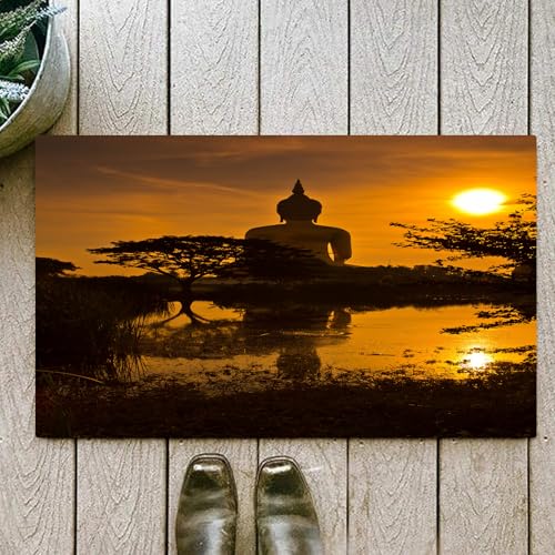 OHJEAJDS Tapis 60x100cm,Super Absorbant Sèche Rapide,Tapis de Bain pour Portes de Salle de Bain,Salon,Statue du Grand Bouddha au Coucher du Soleil en...