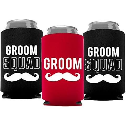 Your Dream Party Shop Groom and Grooms Squad Bachelor Party Can Coolers, Set of 12 Beer Can Coolies, Perfect Bachelor Party Decorations and as Grooms Men Gifts (Red) Cover