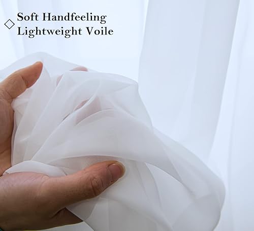 Miniatura 2 de PI Cortinas cortas traslúcidas con bolsillo para barra, cortina transparente con textura de gasa ligera para cocinasala de estudio, 2 paneles