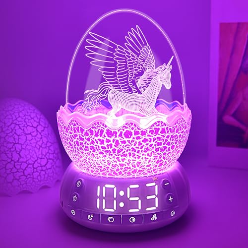 Unicorn Night Light for Kids with 20 Soothing Sounds & Bluetooth Speaker Unicorn Digital Clock with 8 Color Changing & Dimmable Features Timer Function Ideal Birthday Gift for Girls/Family/Friends