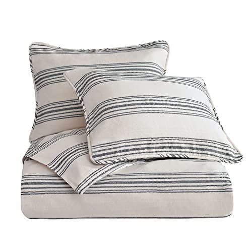 HiEnd Accents BlackBerry Farmhouse Bedding, 3 Piece King Size Striped Comforter Set with Pillow Shams, Ivory Black Ticking Stripes Pattern, Chic Casual Coastal Boho Style Bed Set - Image 3