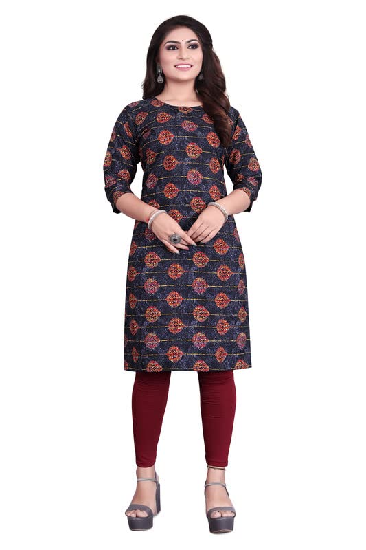 SCENTRICM TEX Women's Regular Fit Round Neck 3/4 Sleeve Crepe Material Kurti