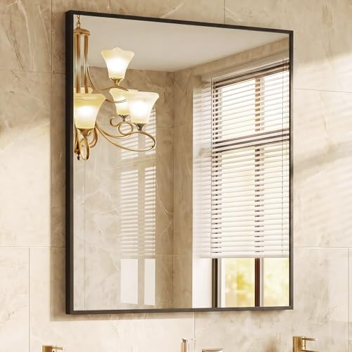 Image of NEWBULIG 30 inch x 36 inch Black Rectangle Bathroom Mirrors for Wall, Morden Wall Mirror with Metal Frame, Tempered Glass, Vanity Mirror for Over Sink, Entryway, Living Room, Anti-Rust