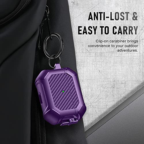 Image of Printme for AirPods Pro 2nd Generation Case 2022, Carbon Fiber Secure Lock Clip Full Body Shockproof Hard Shell Protective Case Cover with Keychain for Apple AirPod Pro 2 (Purple)