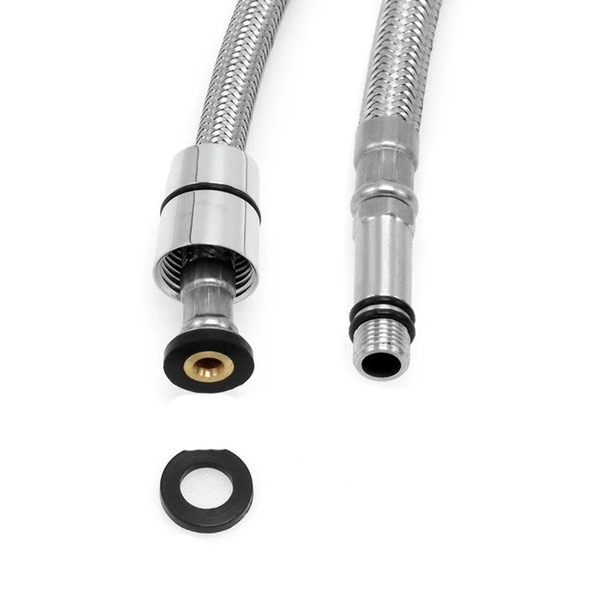 Inless Tuyau de robinet de cuisine en acier 50/60/70/80 cm, F1/2 M10 x 1, tuyau d'alimentation en eau, argenté, 1 pièce