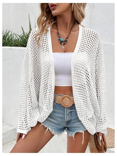 Image of Verdusa Women's Oversized Summer Cardigan Lightweight Sweater Crochet Knit Beach Cover Up Spring Vacation Outfits